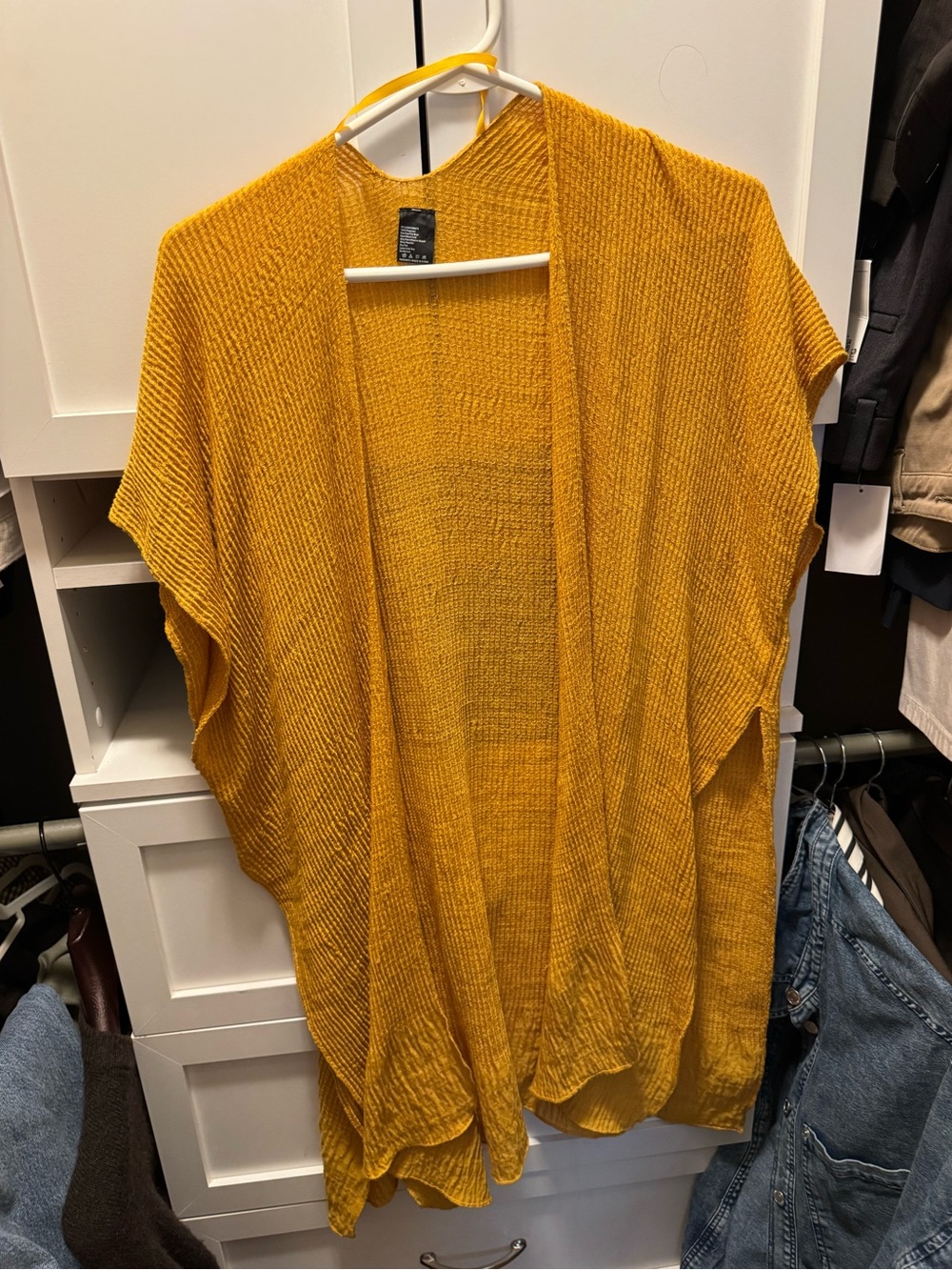 Open-Front Mustard Knit Women's Sweater Cardigan
